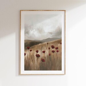 Vintage Landscape Digital Download, Rustic Autumn Field Wall Art, Prairie Nature Scene Poster, Farmhouse Printable Decor
