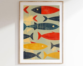 Colorful Fish Wall Art Vibrant Ocean Print Tropical Sea Life Poster Digital Download for Bathroom Living Room or Coastal Home Decor