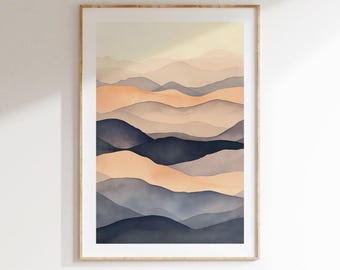 Digital Wall Art for Living Room, Abstract Watercolor Landscape, Beige Neutral Poster, Printable Minimalist Decor