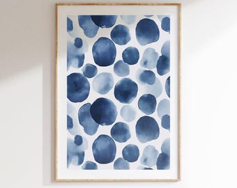 Impresión artística minimalista de puntos abstractos, póster circular de acuarela, decoración de pared con descarga digital instantánea.