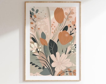 Moderne neutrale botanische kunstprint – Digitale muurkunst, digitale download