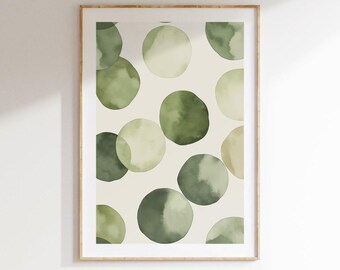 Póster digital de puntos de acuarela, arte de pared de círculos abstractos, decoración minimalista moderna imprimible para habitación.