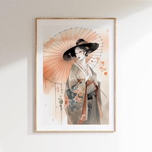 Geisha Wall Art Japanese Woman Poster Asian Wall Print Digital Download Oriental Wall Art for Living Room Japanese Style Decor home