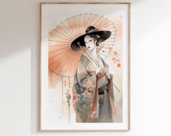 Geisha Wand Kunst Japanische Frau Poster Asiatische Wand Druck Digital Download Orientalische Wand Kunst für Wohnzimmer Japanischen Stil Dekor home