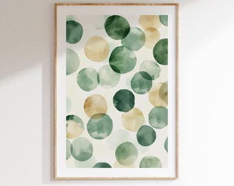 Círculos minimalistas en acuarela, lámina artística abstracta de puntos, póster de descarga digital para decoración de pared moderna