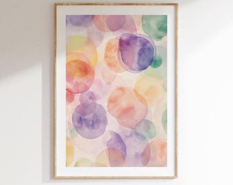 Póster de pared de puntos modernos, impresión de círculos abstractos de acuarela, arte digital minimalista para interiores.