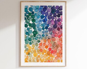 Póster de puntos de acuarela, arte circular abstracto minimalista, decoración de pared imprimible moderna