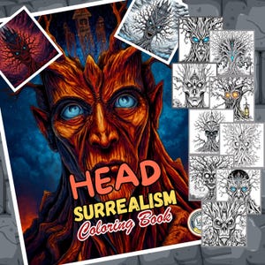 20 Pages Head Surrealism Coloring Book, Printable PDF, Fantasy and Dreamlike Grayscale Art for Adults