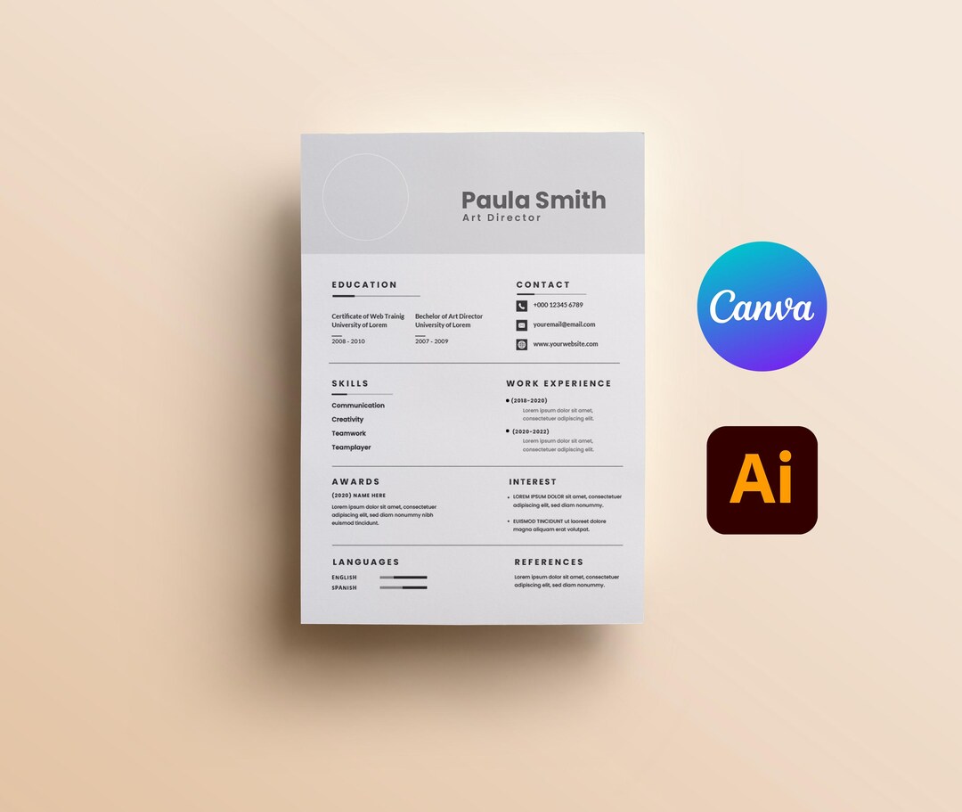 Canva Resume Template | Modern CV | Minimalist Resume | Editable Resume