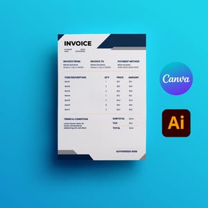 Invoice Template, Editable Business Invoice, Minimalist Billing Form, Canva & Illustrator, Digital Download
