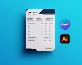 Invoice Template, Editable Business Invoice, Minimalist Billing Form, Canva & Illustrator, Digital Download