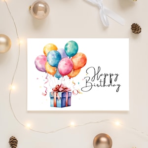 Happy Birthday Card - DIGITAL Download - Printable Birthday Card Featuring Colorful Balloons - Printable Happy Birthday Card -Printable Card