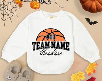 Custom Team Name With Basketball Baby Romper, Basketball Baby Bodysuit, Basketball Game Day Romper, Baby Basketball Gift