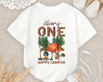 Personalized One Happy Camper Baby Romper, Camping 1St Birthday Baby Bodysuit, Camping First Birthday Baby Romper, Camping Outdoor Gift