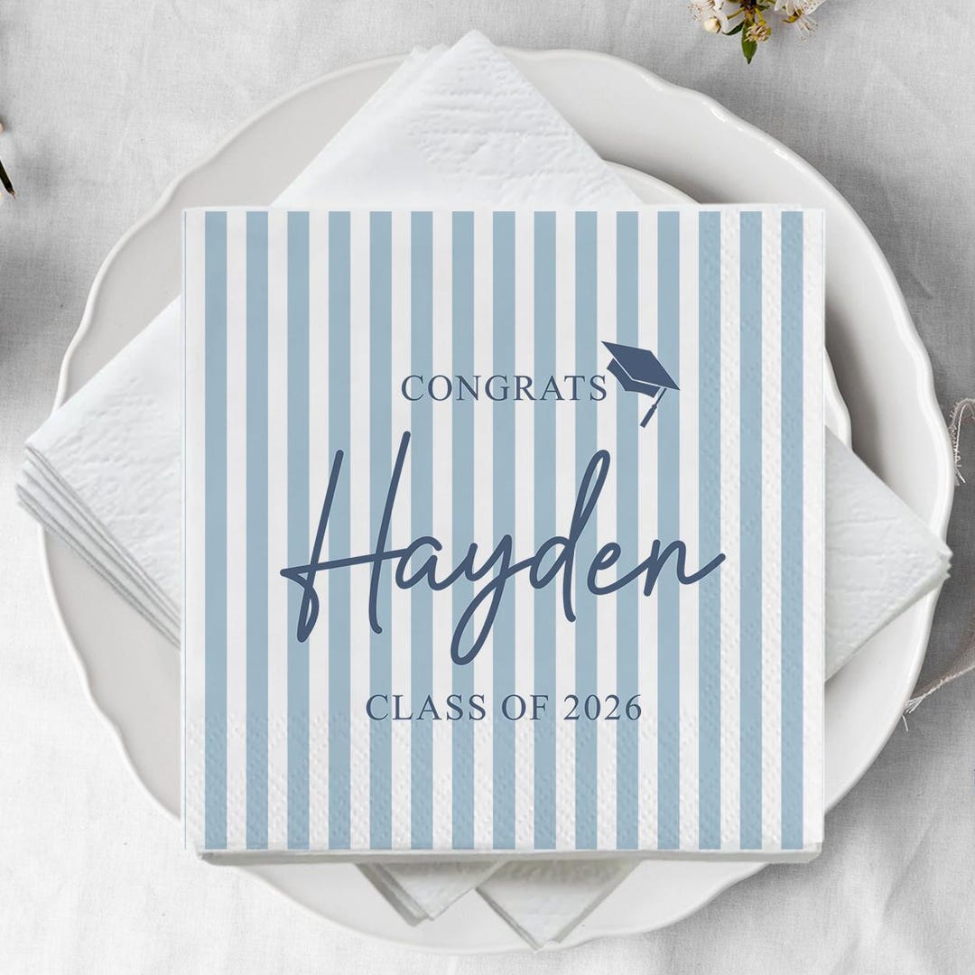Personalized Striped Graduation Napkins, Class of 2026 Grad Cap Napkins ...