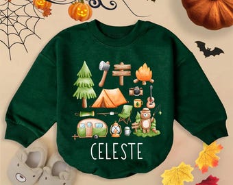 Personalized Camping Baby Romper Short Sleeves, Happy Camper Baby Bodysuit, Camping Outdoor Romper, Camping Adventure Baby Outfit