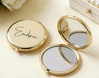 Gepersonaliseerde compacte spiegel, gegraveerde zakspiegel, bruidsmeisje bruiloft aandenken, cadeaus bruidsmeisje, cadeaus voor moeder