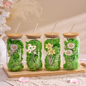 Gifts for Her | Personalized Birth Flower Tumblers |Custom Glass Coffee Cup | Unique Customizable Gifts for Any Occasion