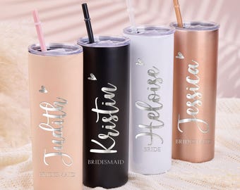 Personalised Skinny Tumbler for Bridal Party, Pearls and Prosecco, Diamantés, Bride to be, Maid of Honor, Bridesmaid Gifts, Gift for Bride