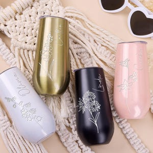 Champagne Flute Tumbler, Personalized Champagne Tumbler,bridesmaid flute,Bachelorette Wine Glass Party, Tumbler with Lid, Wedding Gift