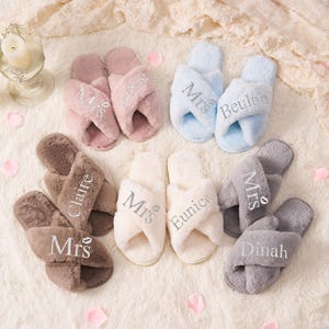 Fluffy Cross slippers, Custom Fluffy Slippers,Custom Bride Slippers, Bride to Be Gift, Bridesmaid Gift, Bachelorette Party, Fluffy Slippers