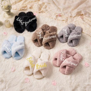 Custom Fluffy Slippers,Custom Bride Slippers,Fluffy Bridesmaid Slippers,Bride Slipper Personalized,Christmas party slippers,Fluffy Slippers