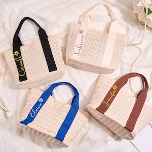 Personalized Straw Bag Small Beach Bag Custom Name Tote Bag, Bridesmaid Gifts, Bridesmaid Bags, Bachelorette Gifts, Girls Trip Bags