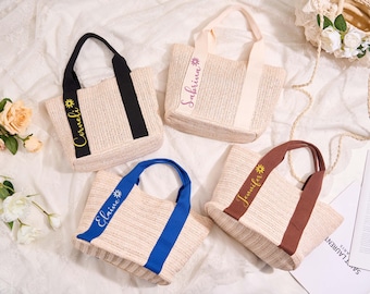 Personalized Straw Bag Small Beach Bag Custom Name Tote Bag, Bridesmaid Gifts, Bridesmaid Bags, Bachelorette Gifts, Girls Trip Bags