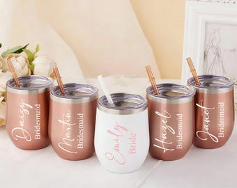 Custom Laser Wine Tumbler, Stainless Steel Stemless Cup, Bridesmaid Gift