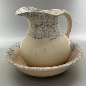 Antique Robinson Ransbottom RRP Blue Spongeware Pitcher & Basin Set – Farmhouse Stoneware