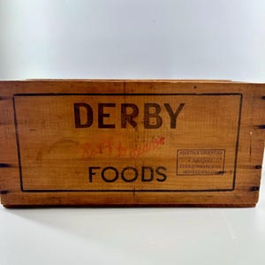 Vintage Derby Foods Holzkiste Primitive Argentinien Corned Beef Box Bauernhaus Industrielles Werbung Dekor