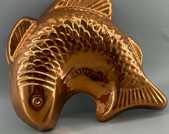 Vintage Solid Copper Fish Mold Made in Korea Tin Lined Wall Decor French Country Cottage Kitchen Coastal Copperware . Vintage copper mold