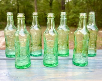 Antique 3 Centa Soda Bottles Lot of 7 – Aqua Embossed Advertising Bottles, LGW Laurens Glass Works, Early Soft Drink Bottles