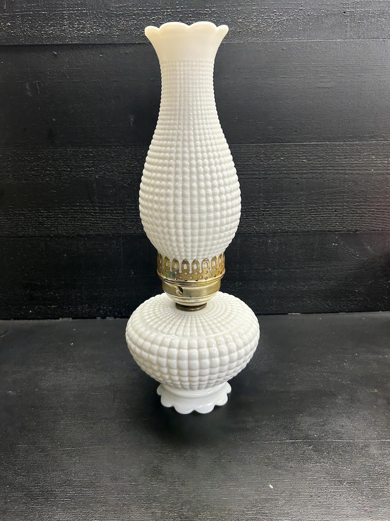 Oil Lamp White Hobnail Milk Glass Fenton