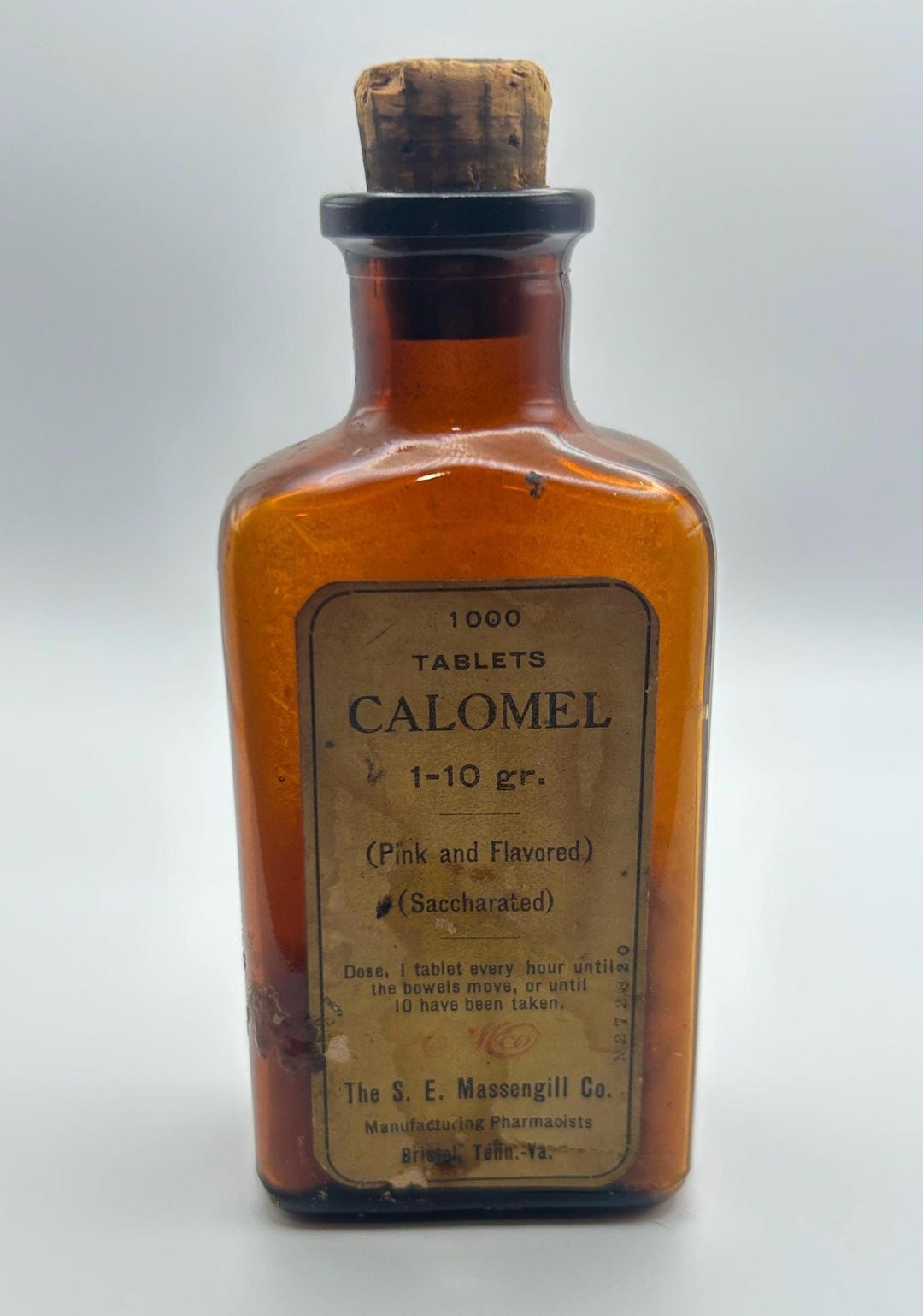Amber Apothecary Bottle Calomel Tablets Original Mercury Label Vintage ...