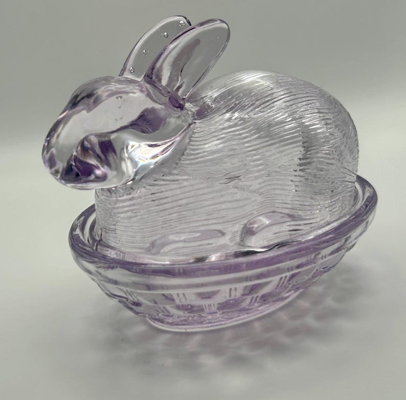 Vintage Lavender Bunny-on-Nest Covered Dish