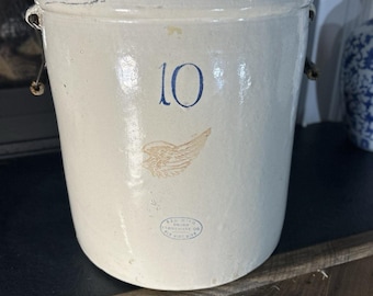 Antique Red Wing 10 Gallon Crock Pat 1915 No Cracks Chips With Handles Great Condition Beautiful Farmhouse Stoneware Decor Primitive Kitchen