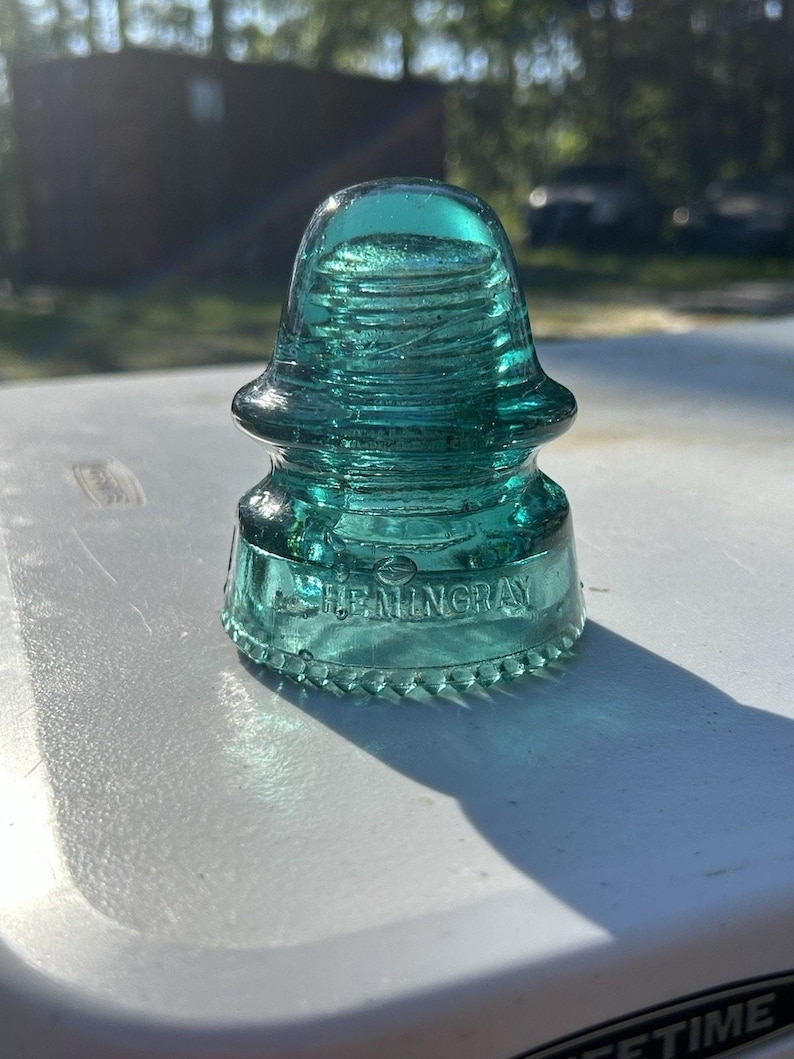 Antique Hemingray H.G.Co Aqua Insulator 1893 Patent Sharp Drip Points Deep Aqua-Green Prism Base