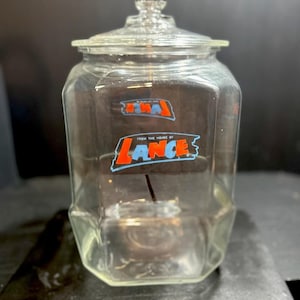 Vintage LANCE 1940&#39;s Cracker Cookie Jar 8-Sided 12&quot; Tall w/Original Glass Lid Octagon Store Display Farmhouse Kitchen Storage Advertising