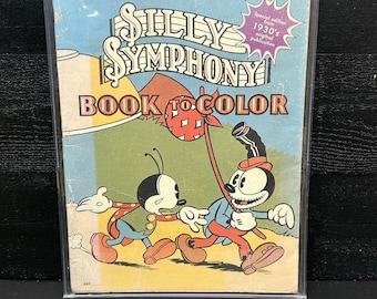 Vintage 1930s Silly Symphony Coloring Book, Walt Disney Mickey & Minnie Pre-War Collectible, Disneyana Original Packaging