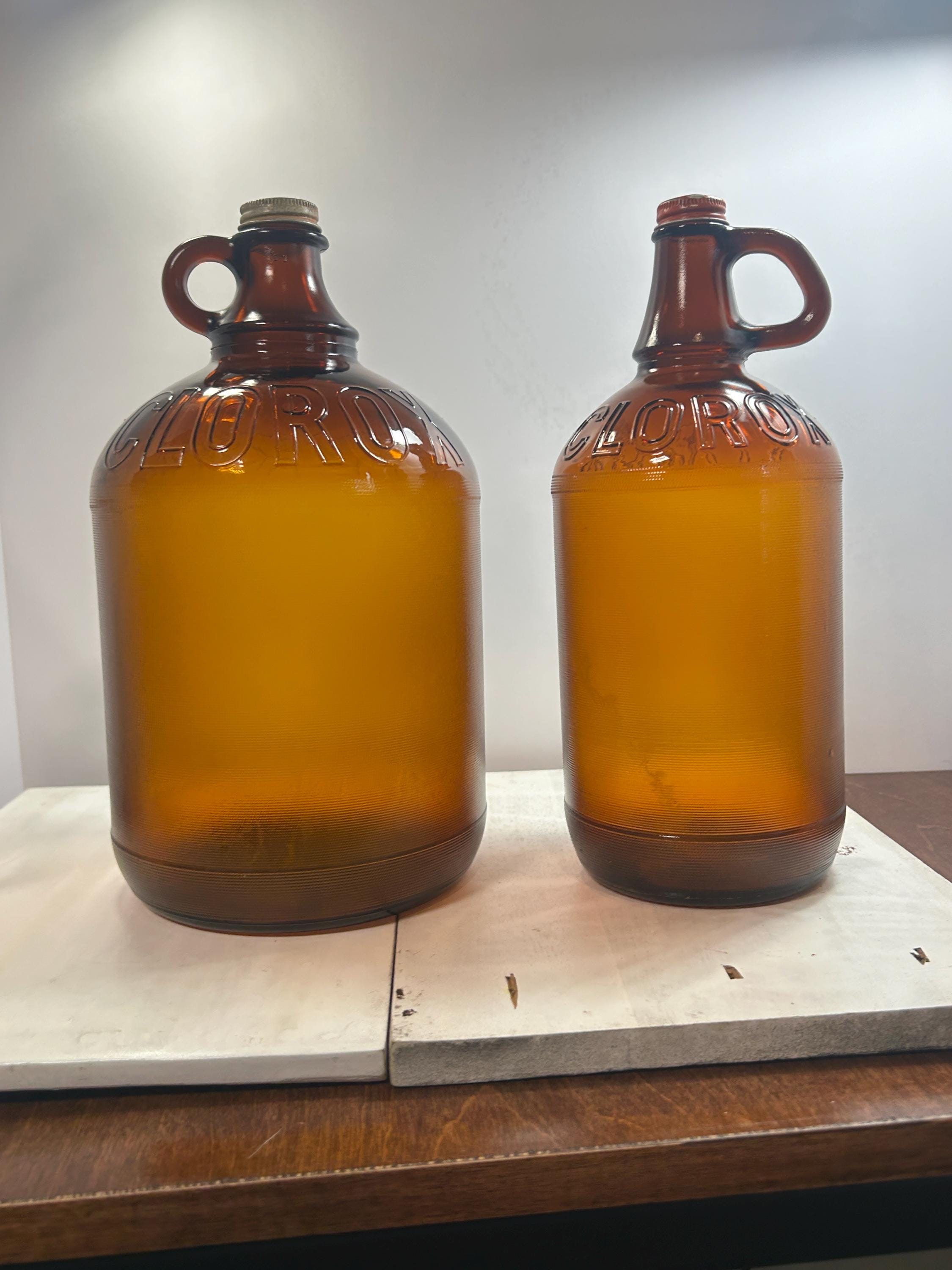 1950s Clorox Amber Glass Jugs, Embossed 1 Gallon & Half Gallon