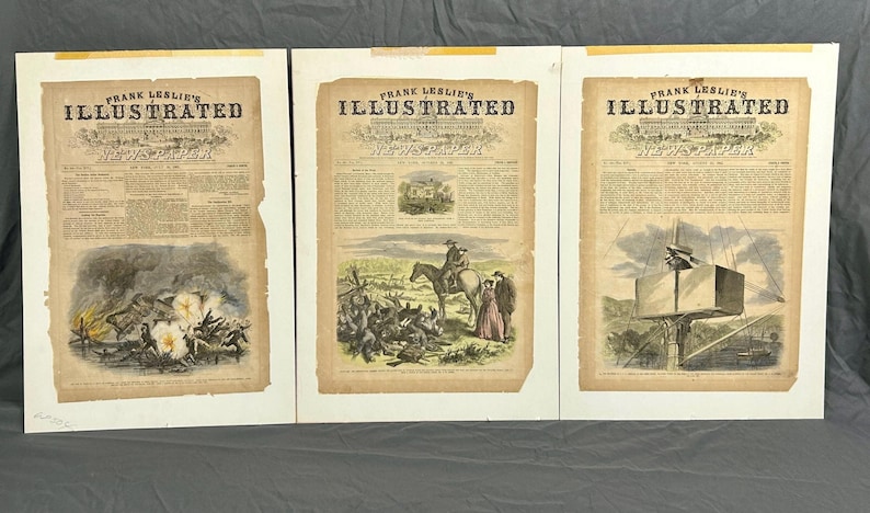 Antique Civil War 1862 Frank Leslie’s Newspaper Antietam Ironclad Original Covers Set of 3 Authentic Naval Battle Engraving Illustrated News
