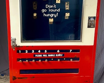 Vintage 1956 Lance 7-Selection Snack Vending Machine, Working Floor Model with Keys
