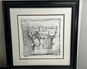 Signed Ethan Harper Framed Ionic Column Print, Architectural Lithograph Limited Edition Wall Art