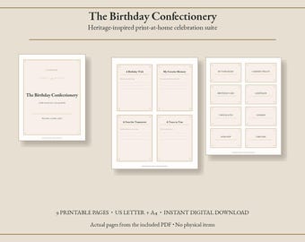 Kit per feste di compleanno a tema dolciumi, stampabile, con cartelli, etichette e biglietti per gli ospiti in stile vintage, download immediato.