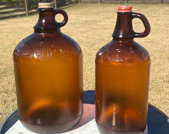 Clorox Amber Glass Jugs Vintage Embossed 1 Gallon & Half Gallon 1940s Primitive Farmhouse Rustic Decor