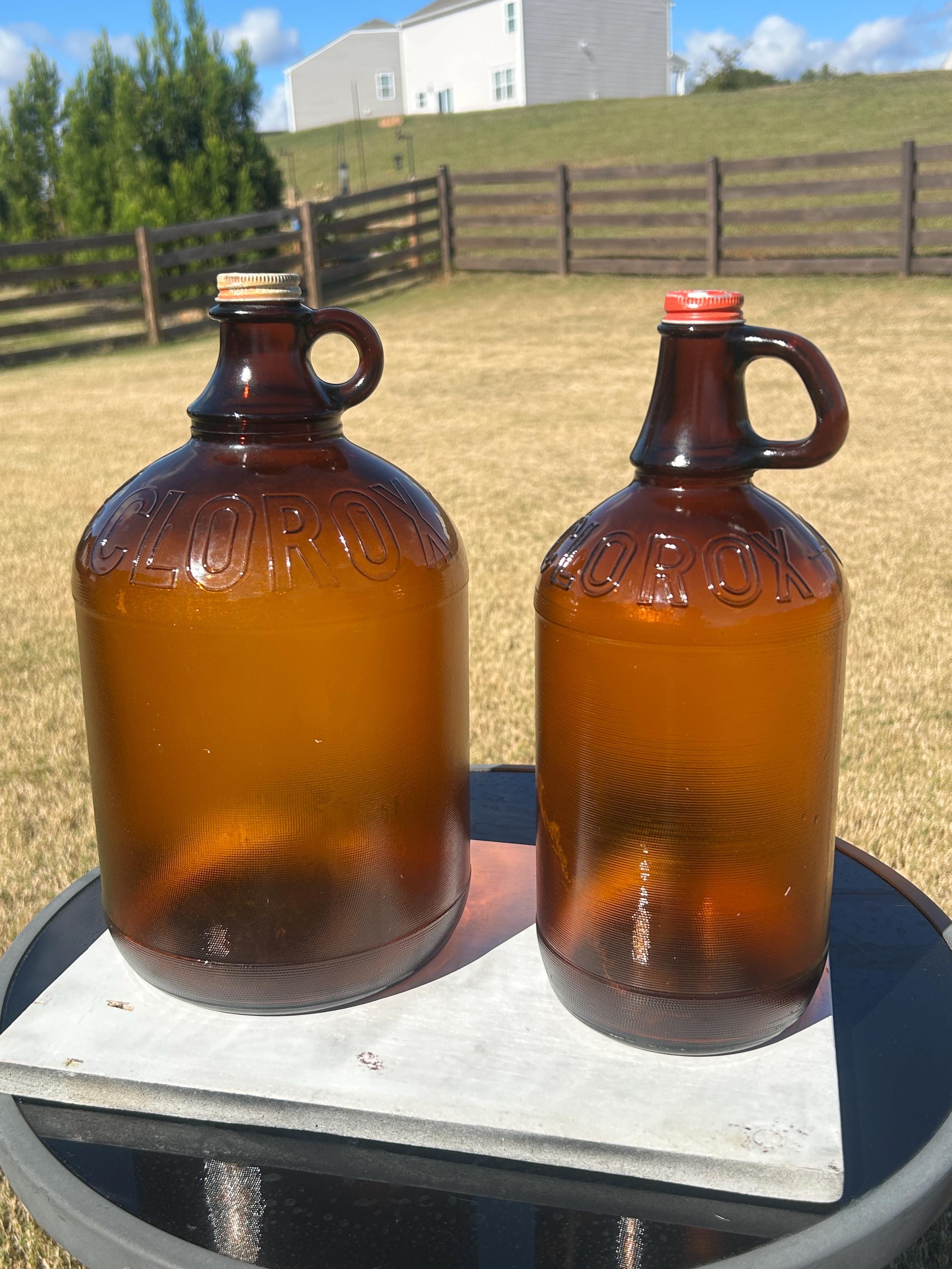 Clorox Amber Glass Jugs Vintage Embossed 1 Gallon & Half Gallon