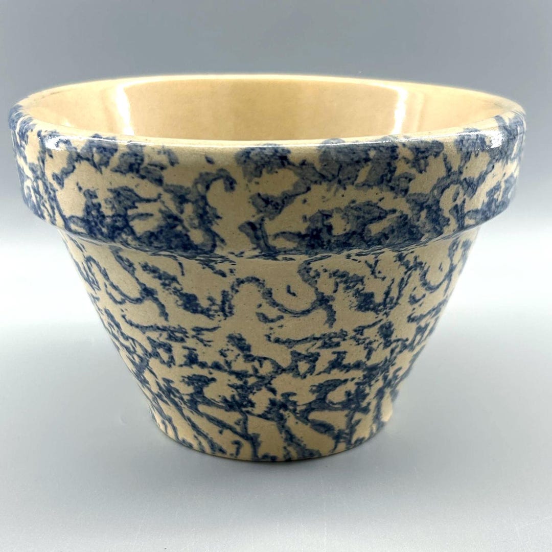 Roseville Ohio Spongeware Bowl — Blue Spatterware — Vintage Serving ...
