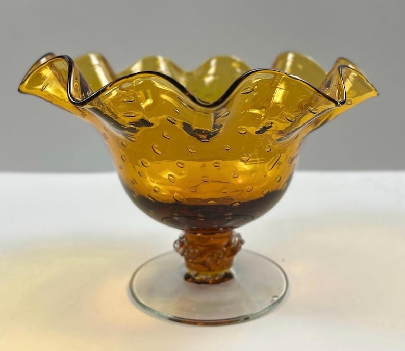 Vintage Amber Glass Compote Bowl