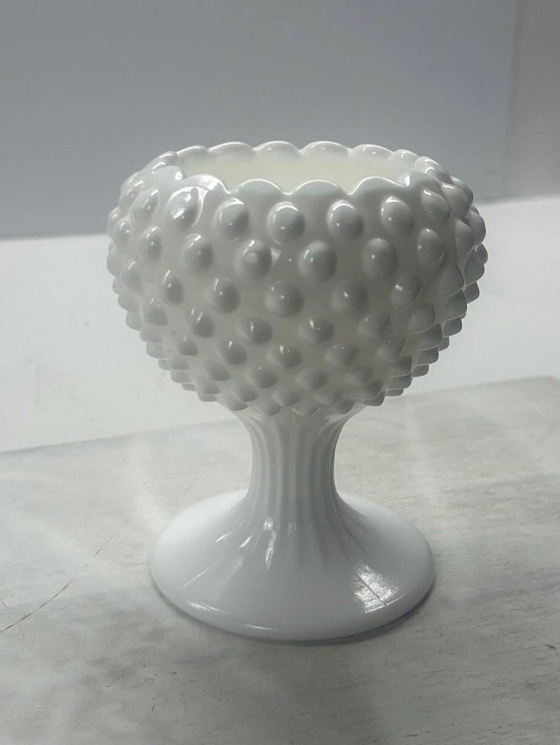Vintage Fenton Milk Glass Hobnail Compote